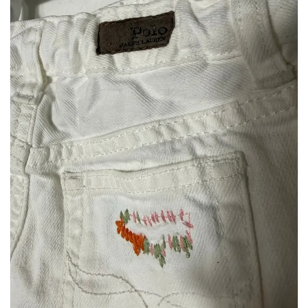 Polo Ralph Lauren White 4T Girls Adjustable Waist Embroidered Jeans Shorts